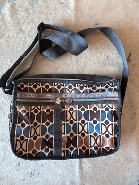 Lesportsac x Tokidoki Brown and Cream Geometric Messenger Bag